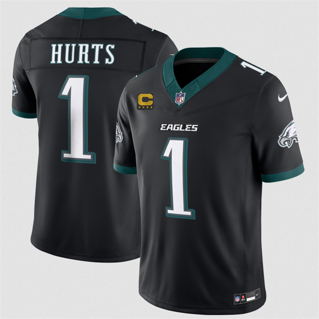 Men's Black Philadelphia Eagles #1 Jalen Hurts 2026 F.U.S.E. 4-Star C Patch Vapor Untouchable Limited Throwback Stitched Football Jersey